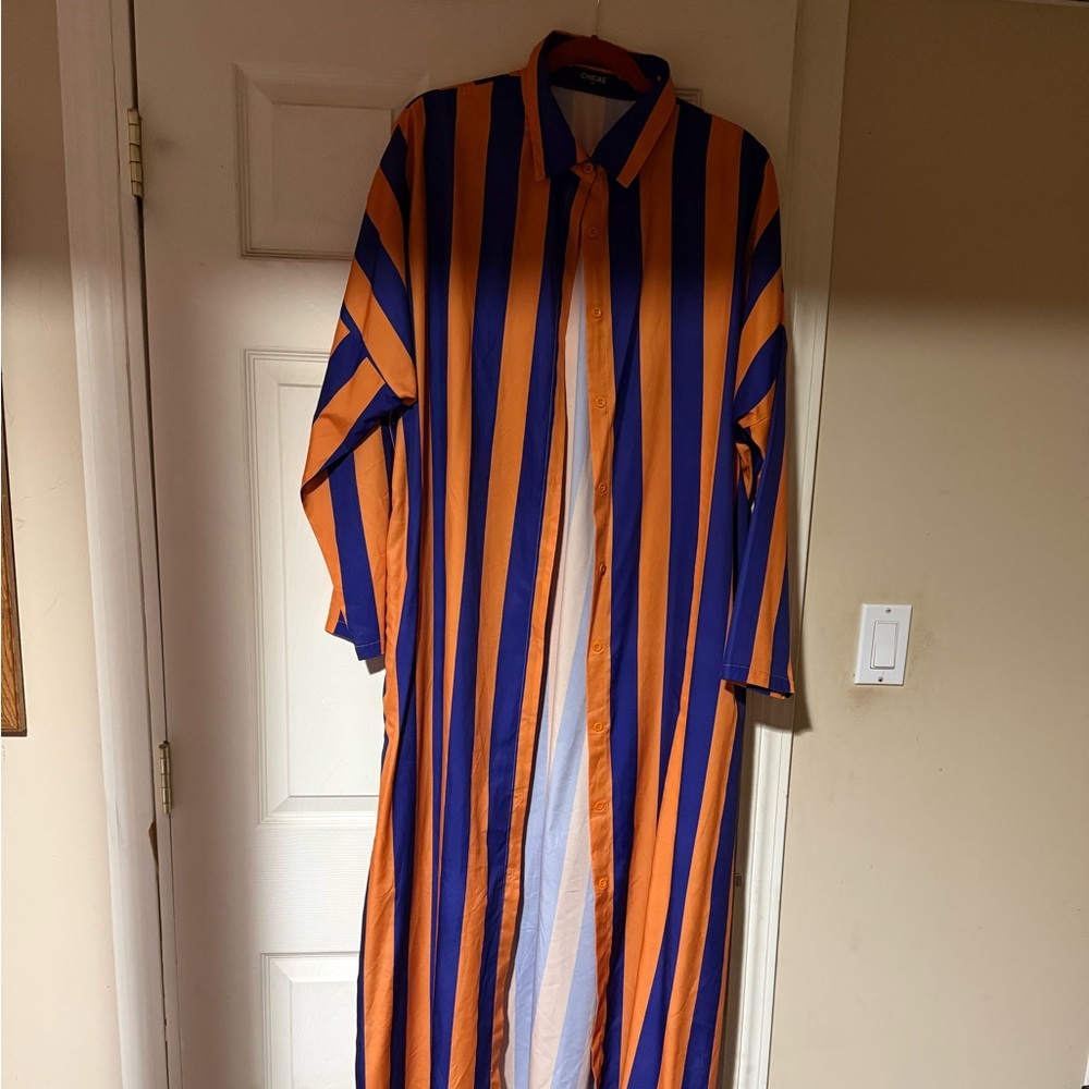 Striped Orange and Blue Maxi Dress